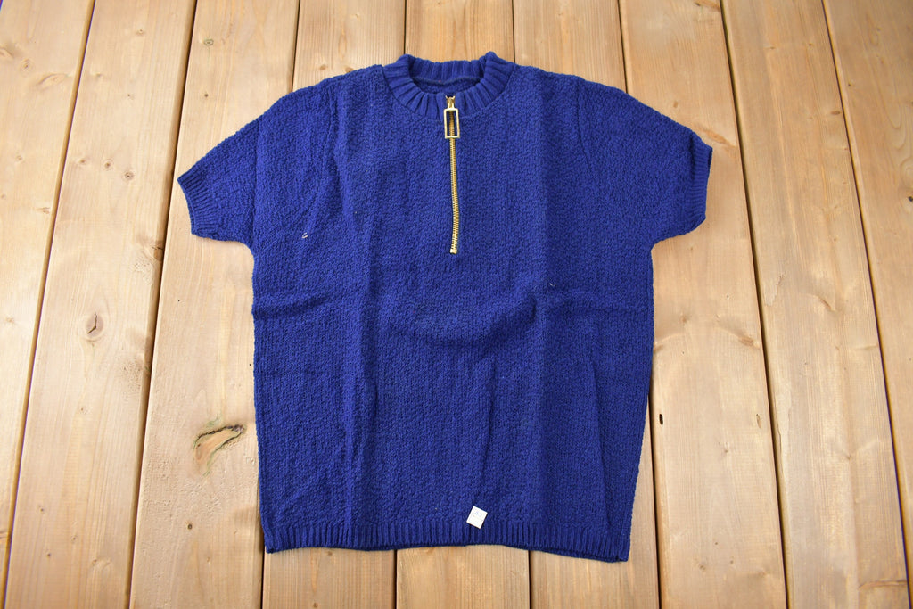 True Vintage 1960s Deadstock Miss Scotch English Short Sleeve Quarter Zip Knit Acrylic Sweater