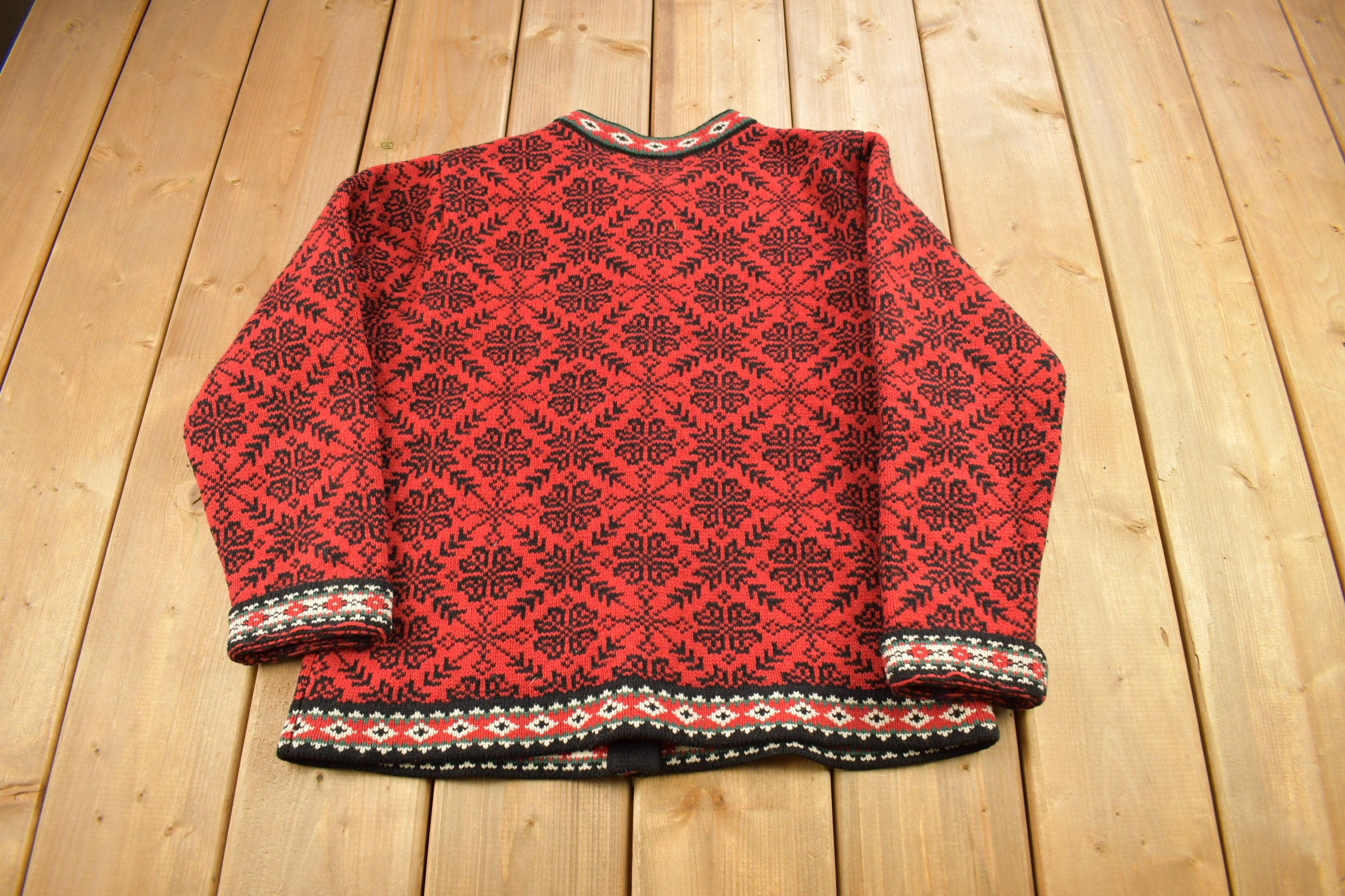 Vintage 1990s LL Bean Women's All Over Pattern Cardigan Sweater