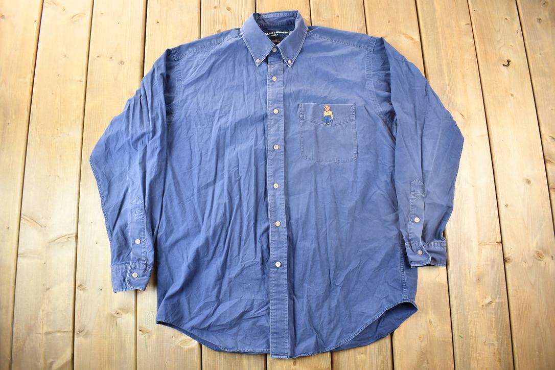 Vintage 1990s Ralph Lauren Golf Embroidered Polo Bear Button Down Shirt