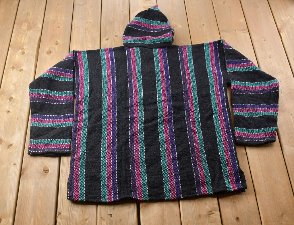 Vintage 1990s San Patricio Striped Knit Poncho Blanket Hoodie