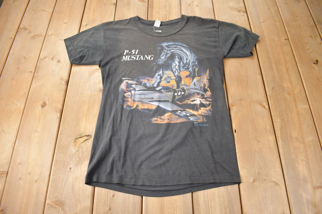 Vintage 1989 P-51 MUSTANG Fighter Plane Single Stitch Graphic T Shirt Made In USA