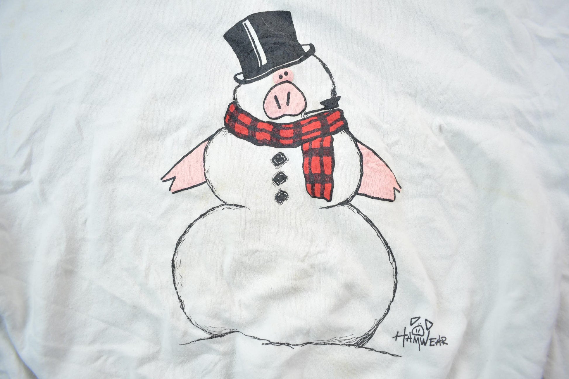 Vintage 1990s Cute Snowman Crewneck Sweater / 90s Crewneck / Grandma Sweater / Streetwear / Animal Theme / Pig