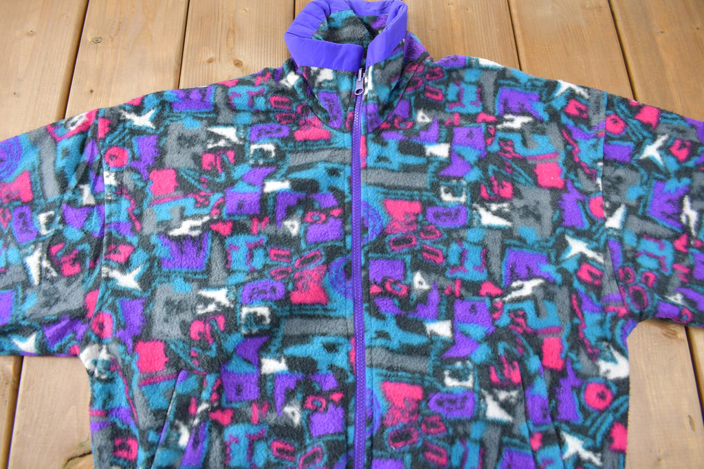 Vintage 1990s Cabin Creek All Over Print Zip Up Fleece Sweater Size S