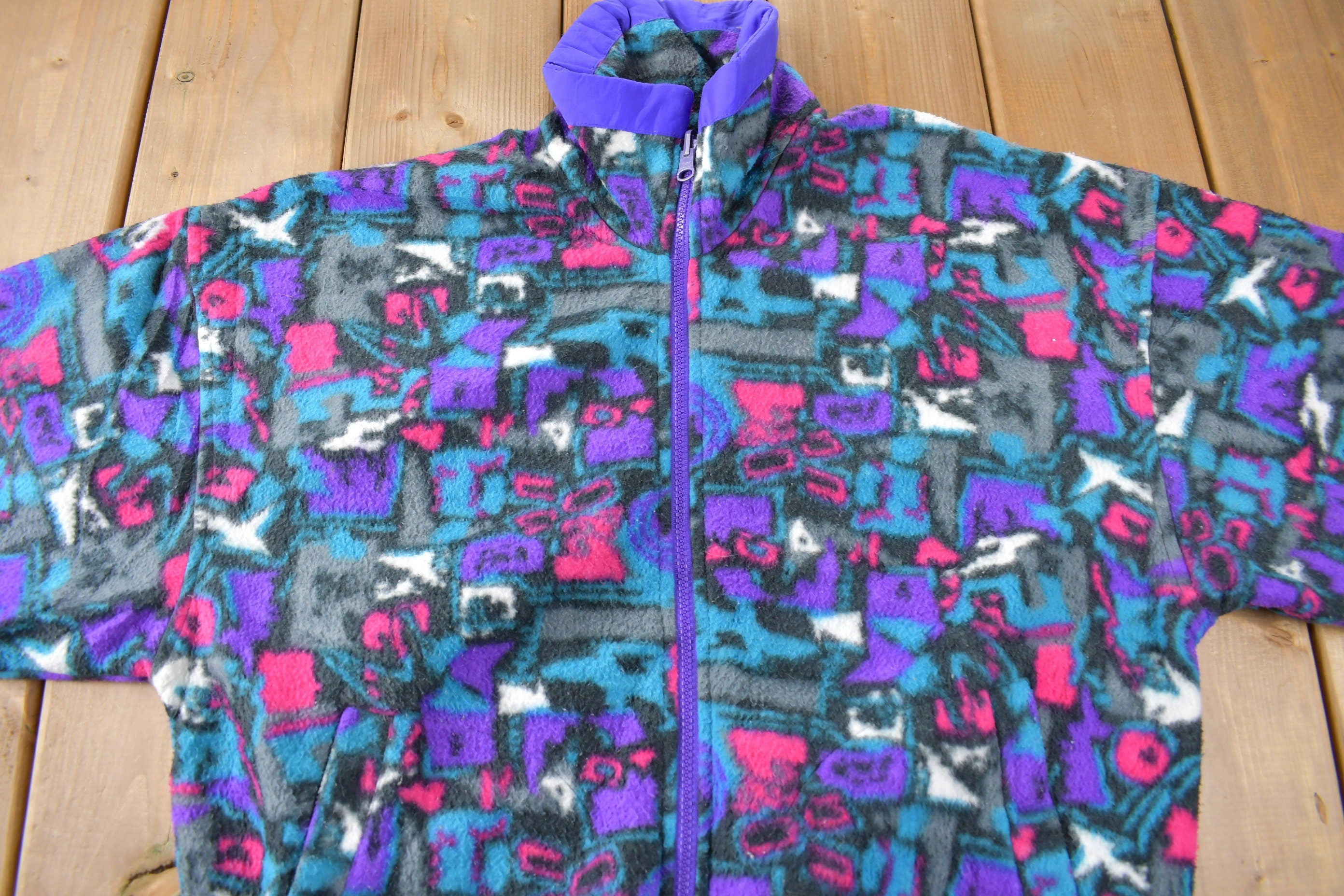 Vintage 1990s Cabin Creek All Over Print Zip Up Fleece Sweater Size S
