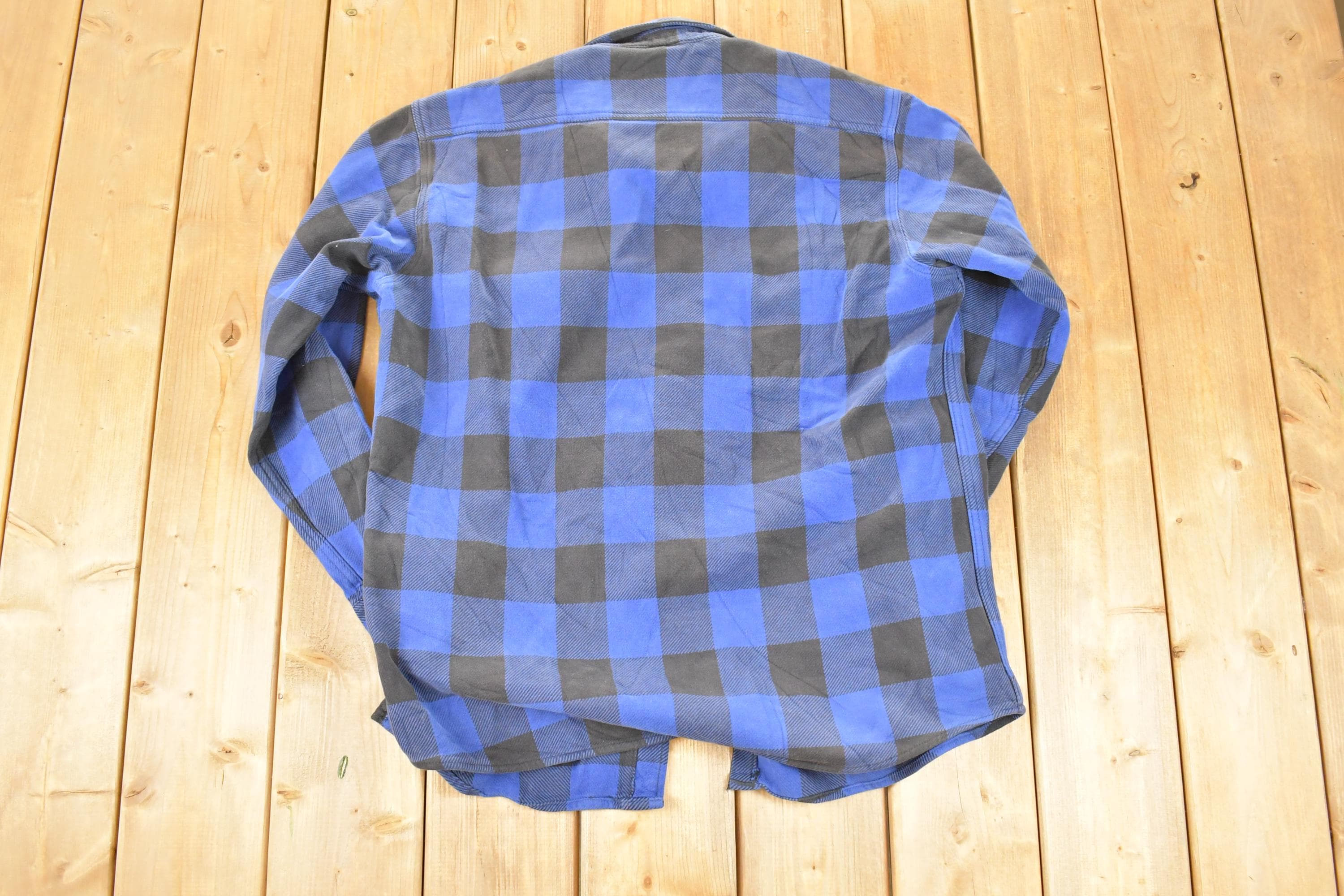 Vintage 1990s Five Brother Blue Plaid Flannel Button Up Shirt Men's L