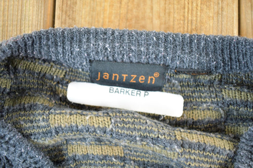 Vintage 1990s Jantzen Knit Abstract Pattern Cardigan Sweater Mens XL / 90s Crewneck / Preppy Knits / Wool Blend / Cotton Blend