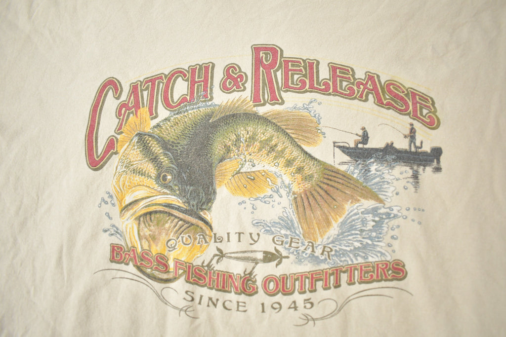 Vintage 1990s Catch & Release Fishing Gear Graphic T-Shirt Made In USA