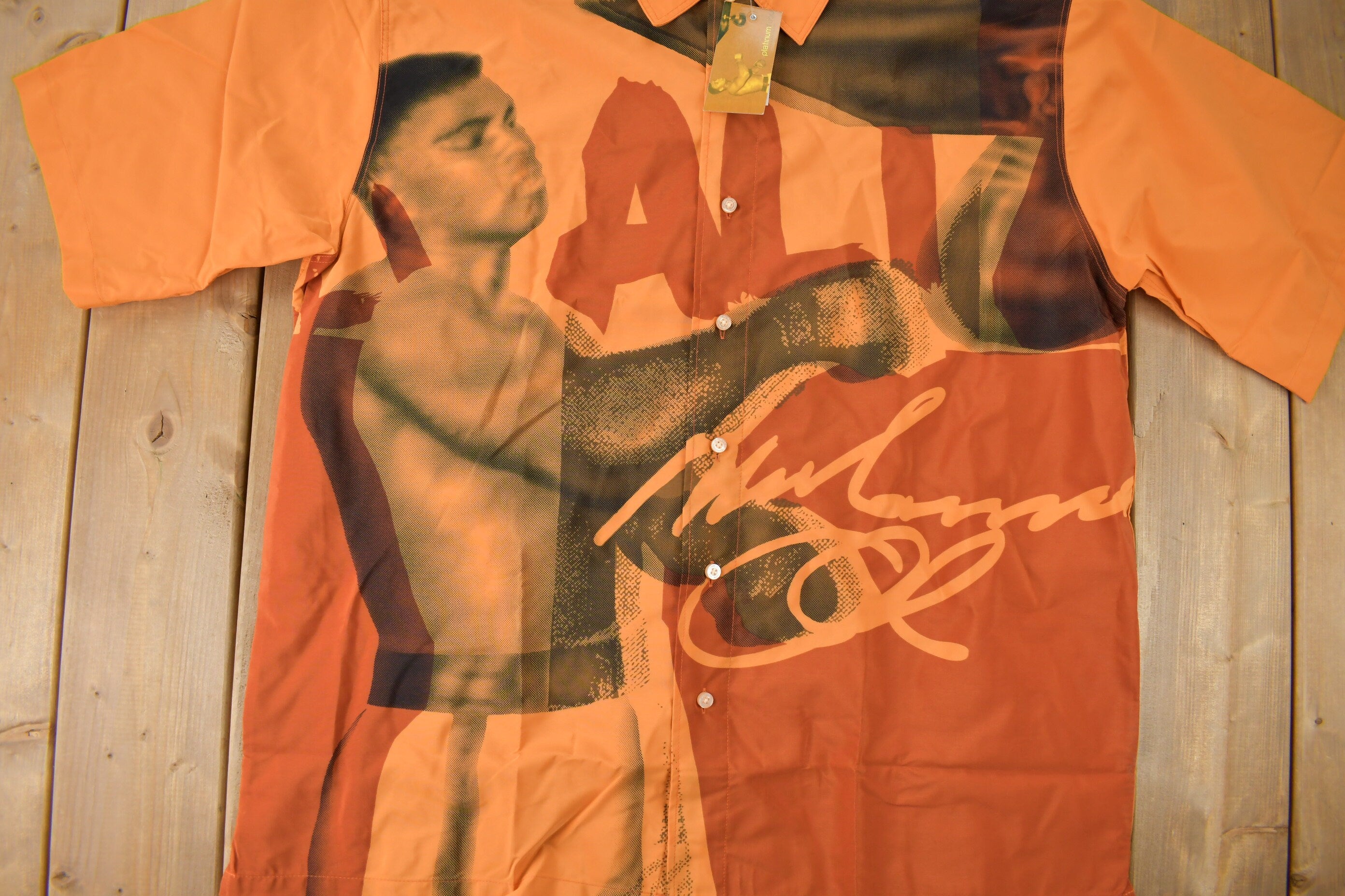 Vintage 1990s Deadstock Platinum Fubu Muhammad Ali All Over Print Button Up Shirt