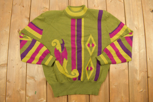 Vintage 1970s Mister Leonard Abstract Knit Crewneck Sweater / Vintage 90s Crewneck / All Over Pattern / Colourful / Abstract Pattern