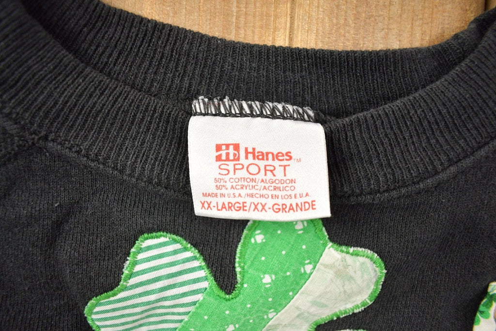 Vintage 1990s St Patricks Day Four Leaf Clover Patchwork Crewneck Sweatshirt