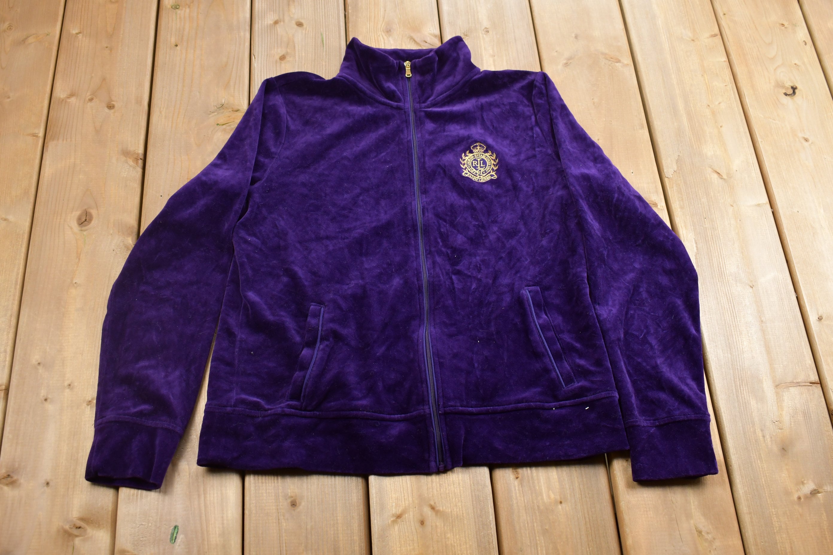 Vintage 1990s Polo Ralph Lauren Velour Zip Up Sweatshirt