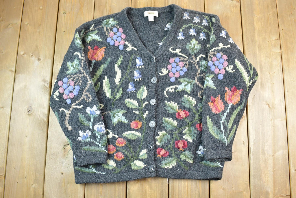 Vintage 1990s Talbots Petites 100% Wool Knit Quarter Button Cardigan Sweater