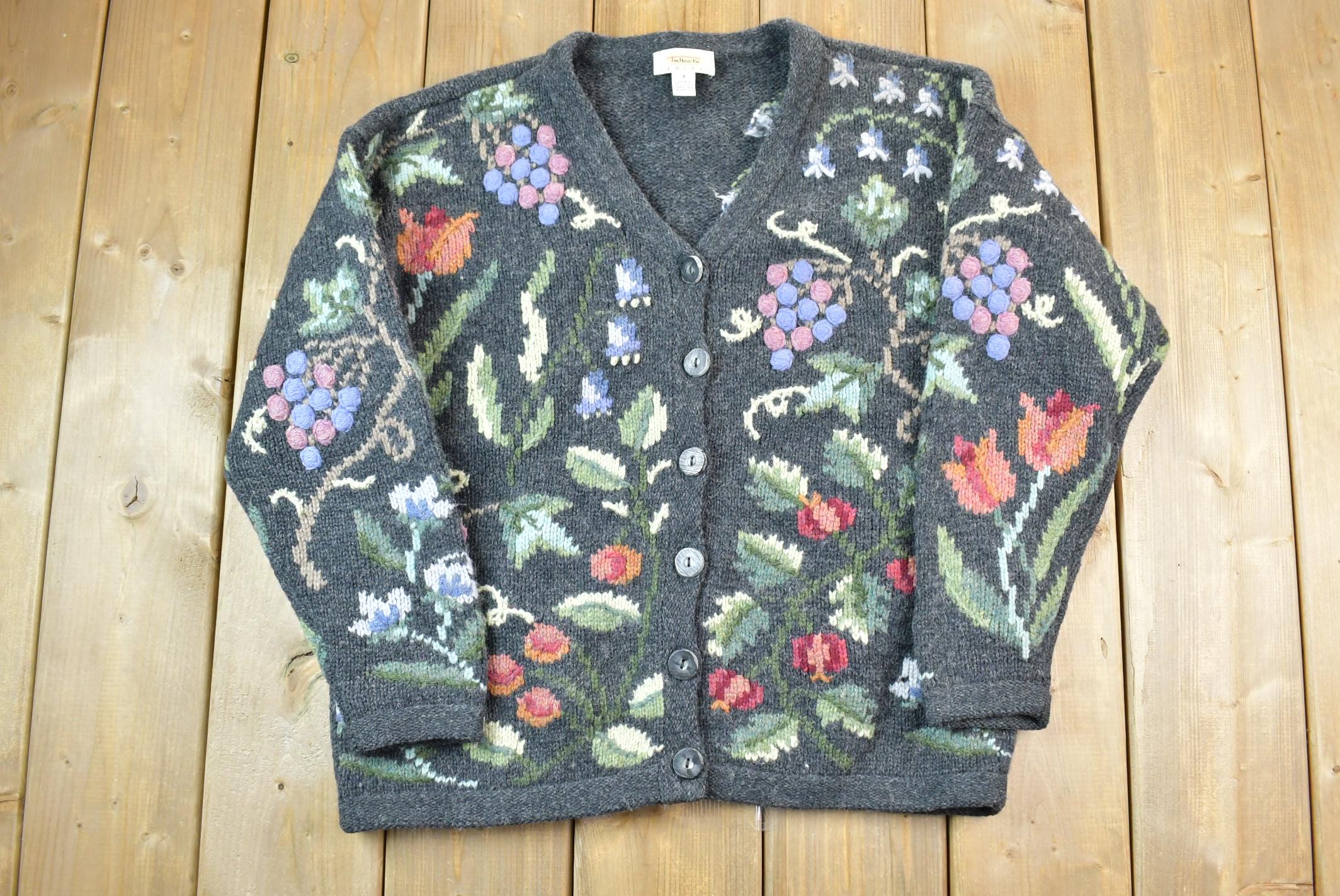 Vintage 1990s Talbots Petites 100% Wool Knit Quarter Button Cardigan Sweater