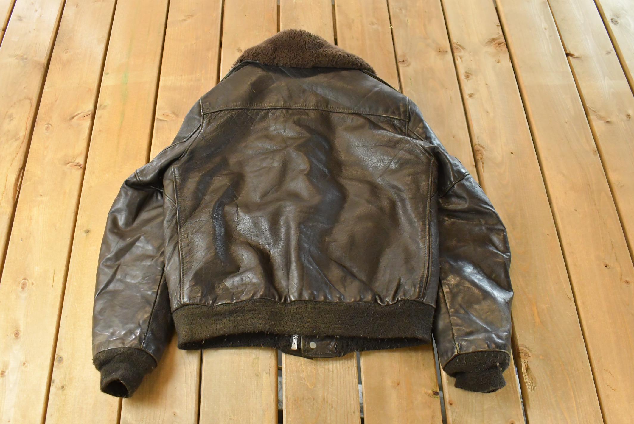 Vintage 1960s Schott GI-A2-M Black Leather Flight Jacket Men's 44 /