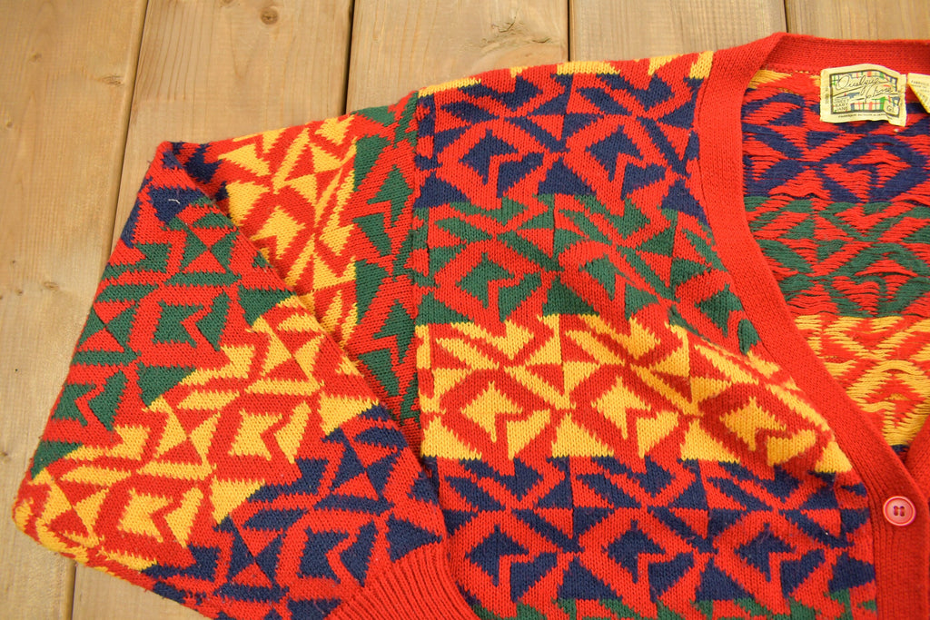 Vintage 1990s Abstract Vibrant Knitted Cardigan Button Up Sweater