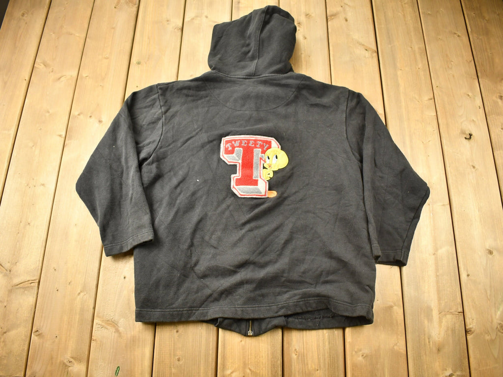 Vintage 1990s Tweety Bird Looney Tunes Embroidered Zip Up Hoodie
