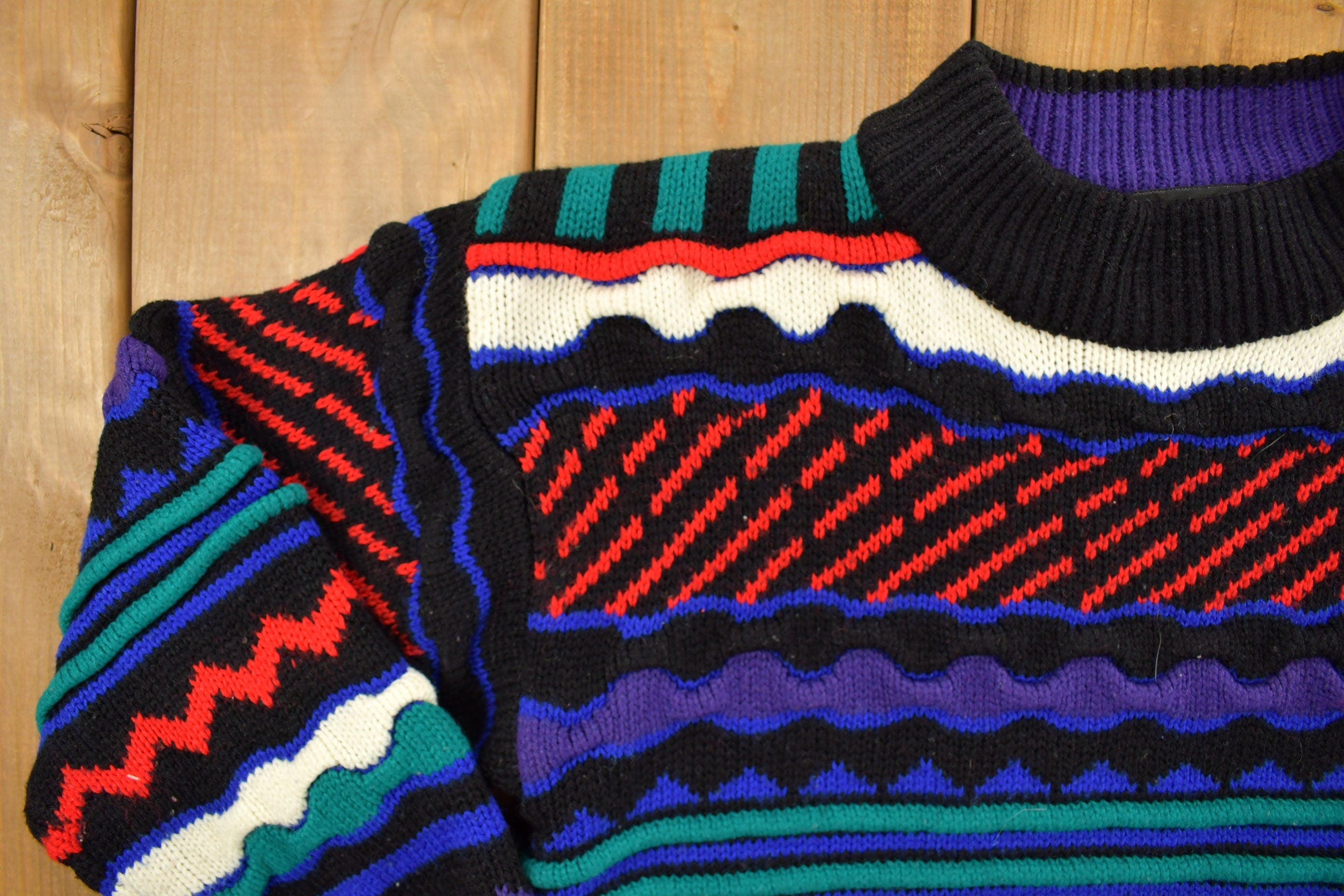 Vintage 1990s Lightning Bolt 3D Knit Youth Size Sweater