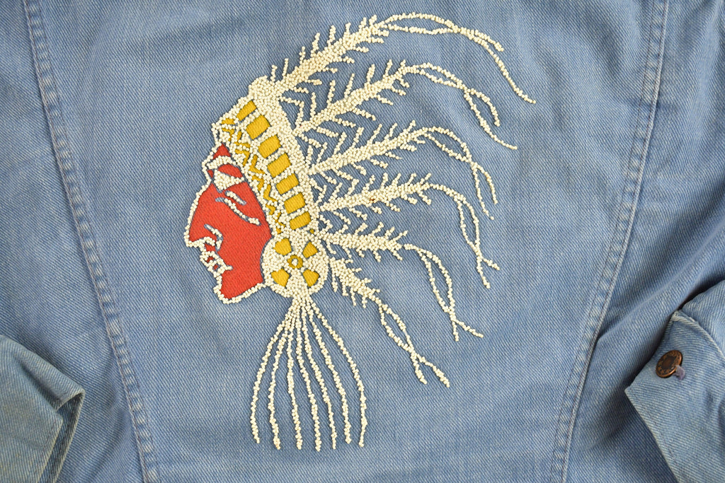 Vintage 1960s Denim Native American Themed Jacket /