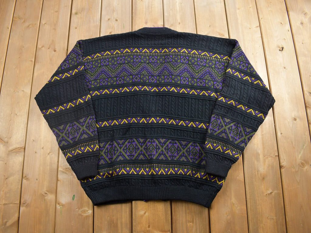 Vintage 1990s Knitted Cardigan Sweater / Vintage Cardigan / Button Up / Abstract Pattern