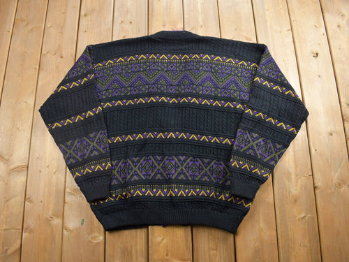 Vintage 1990s Knitted Cardigan Sweater / Vintage Cardigan / Button Up / Abstract Pattern