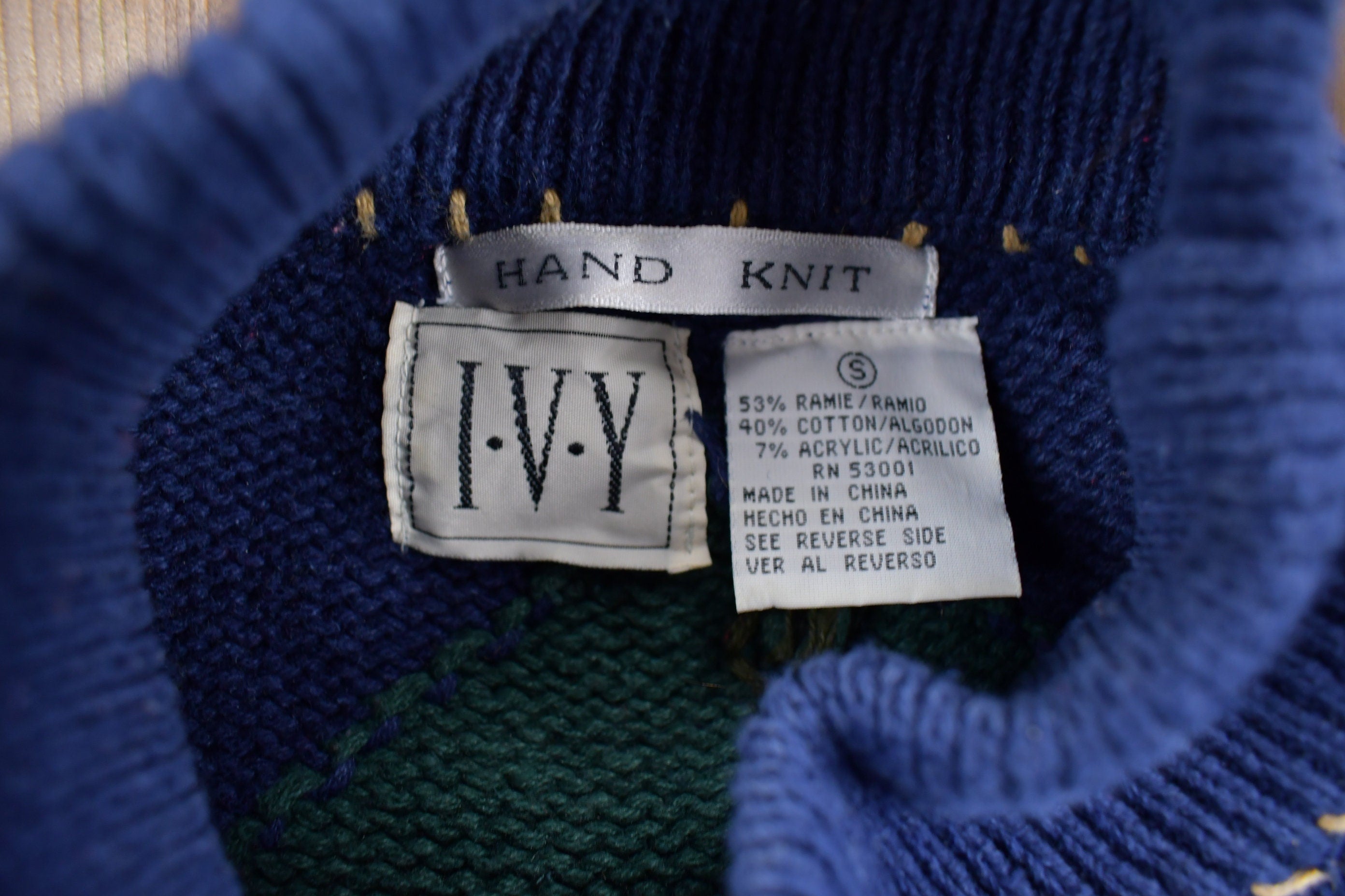 Vintage 1990s IVY Hand Knit Mockneck Sweater