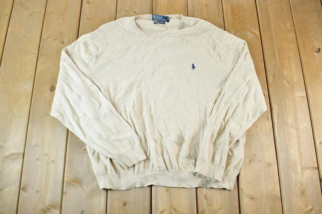 Vintage 1990s Polo By Ralph Lauren 100% Pima Cotton Knit Tan Crewneck Sweater