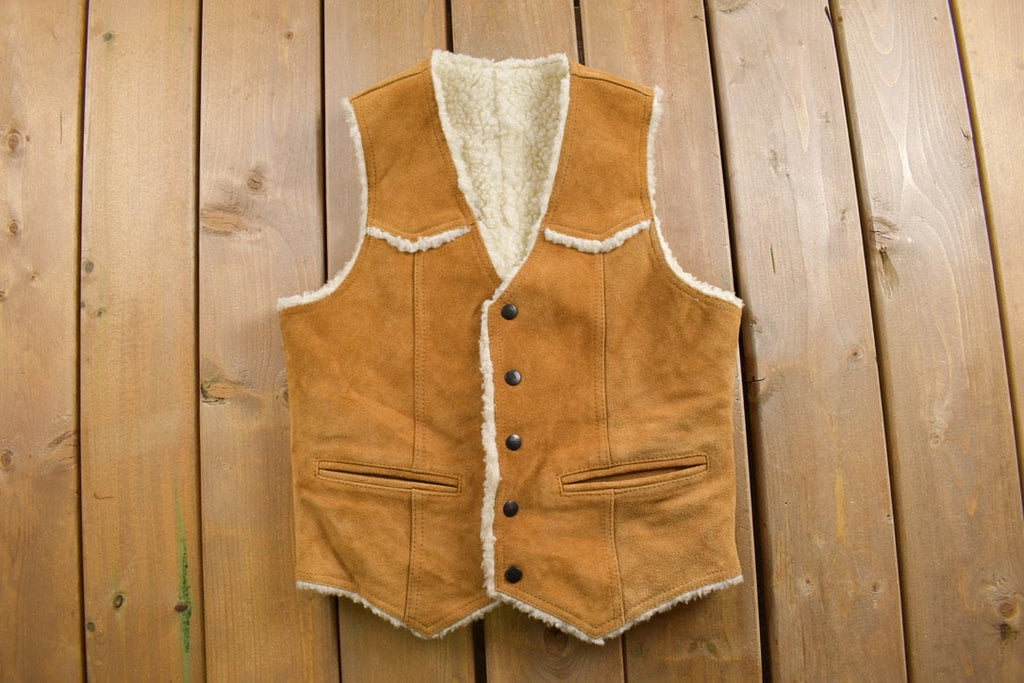 Vintage 1980s Muntgumery Ward Sherpa Lined Western Denim Button Up Vest