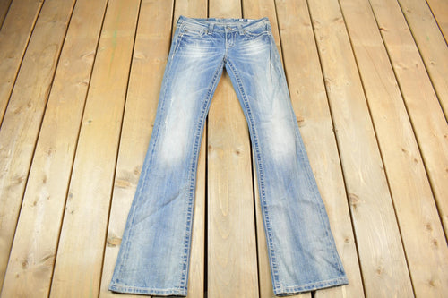 Vintage Y2K Miss Me Bedazzled Low Rise Jeans Size 26x32 / Boot Cut Jeans / Y2K Style / Embroidered Jeans / 2000s / Contrast Stitching