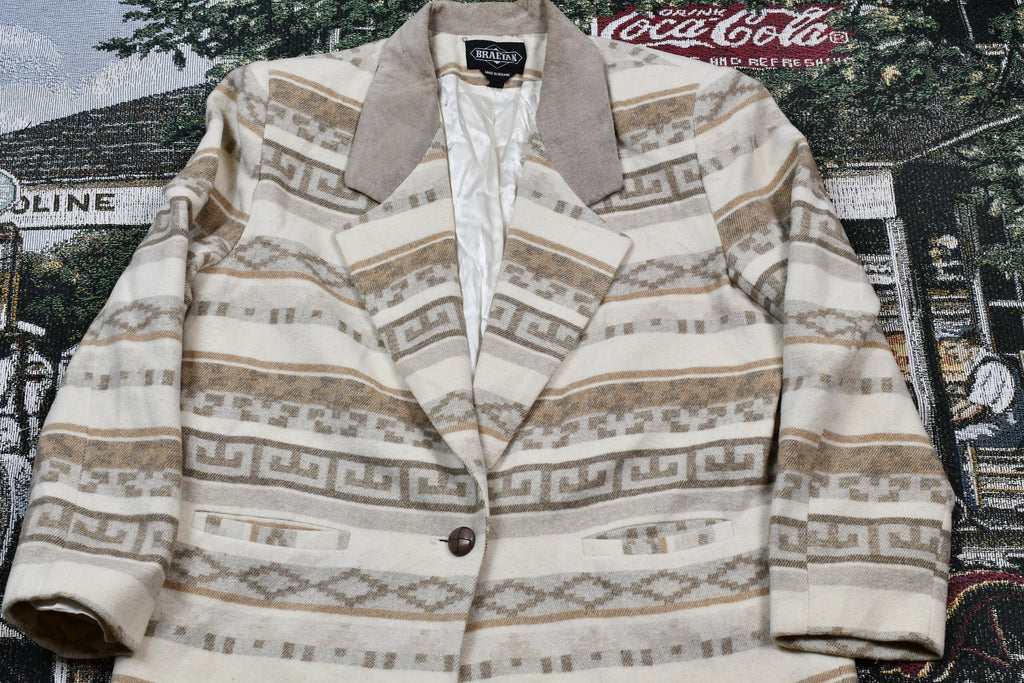 Vintage 1990s Braetan Blazer Jacket / Abstract Navajo Pattern / Southwestern Apparel / Streetwear Fashion / Aztec Button Down