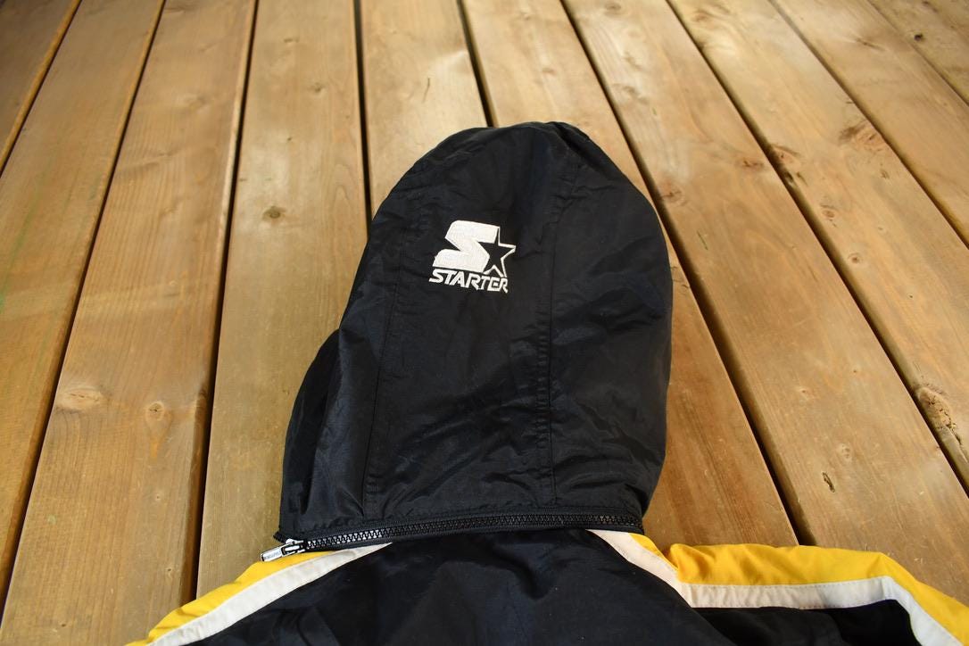 Vintage 1990s Boston Bruins NHL Starter Jacket / Embroidered / Size Large / Long Coat / Game Day