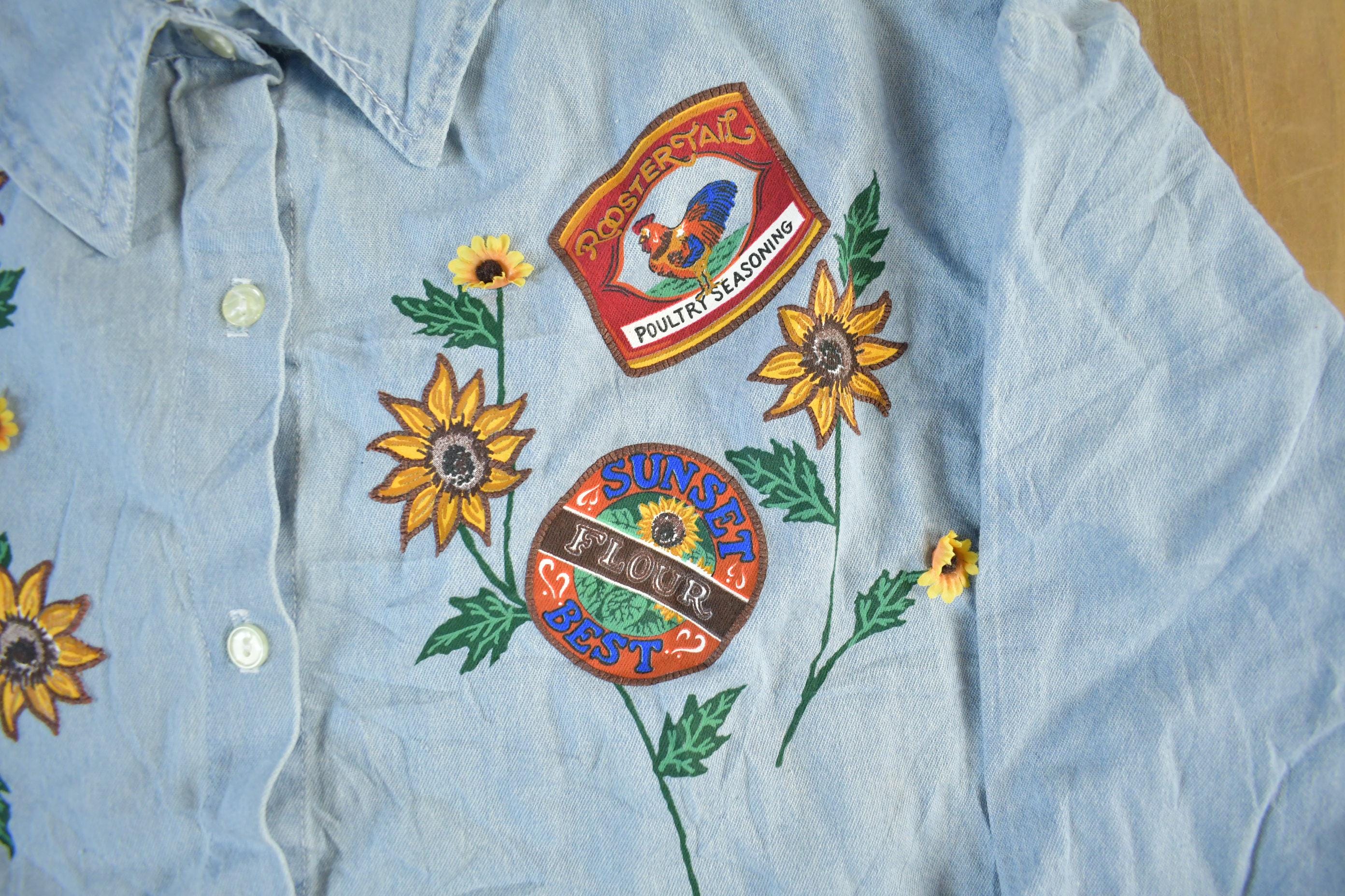 Vintage 1990s India Ink Hand Painted Denim Button Up Shirt Women's 3X