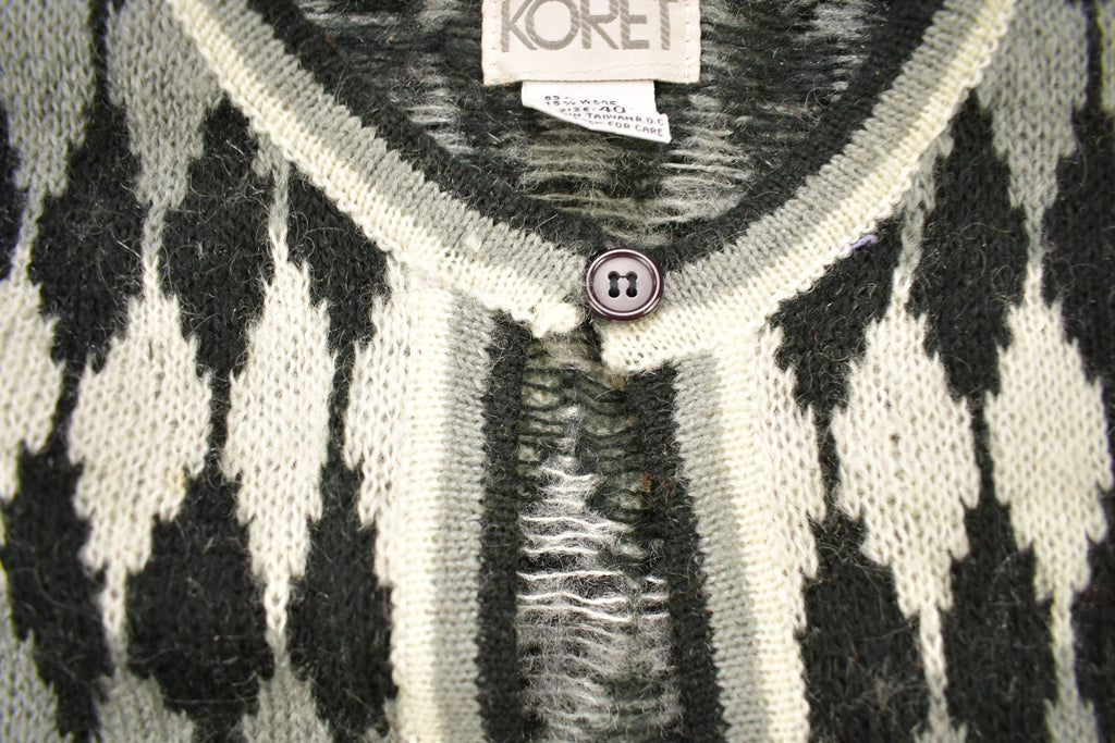 Vintage 1990s Koret All Over Pattern Open Knitted Cardigan Sweater