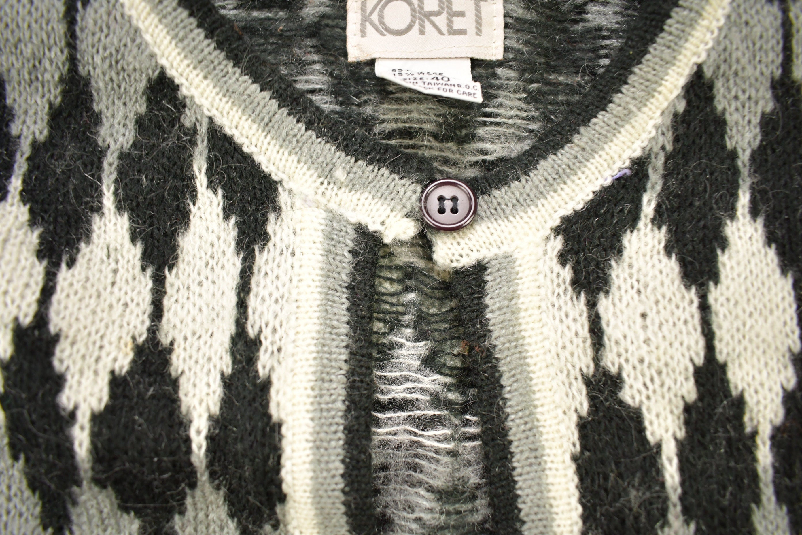 Vintage 1990s Koret All Over Pattern Open Knitted Cardigan Sweater