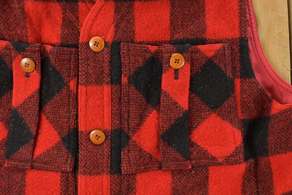 Vintage 1990s Banana Republic Wool Buffalo Plaid Snap On Vest Jacket Men's Medium