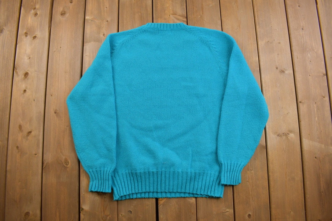 Vintage 1990s Town Craft Knitted Crewneck Sweater  90s  Blue  Sweatshirt