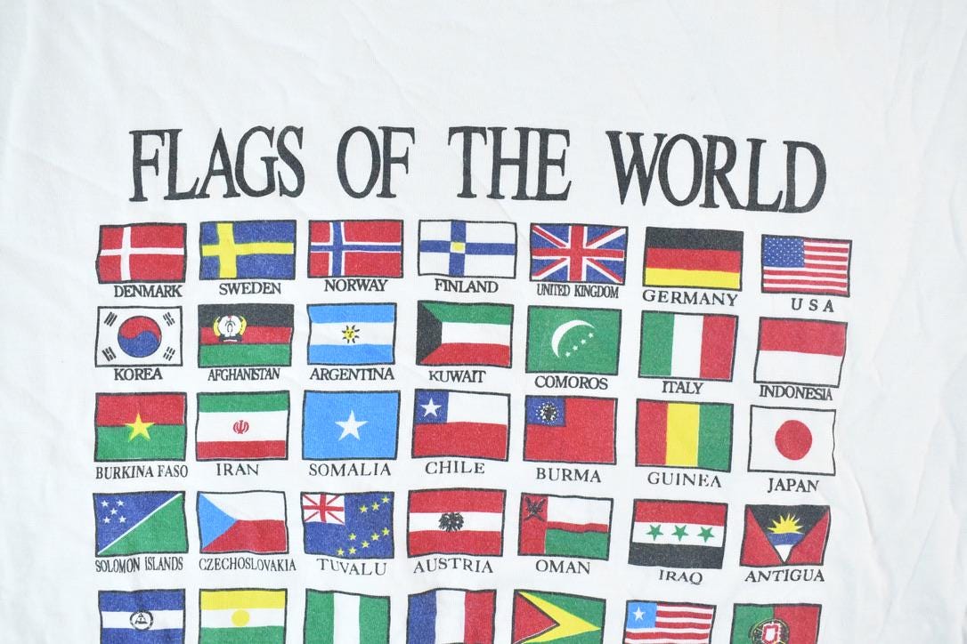 Vintage 1990s Flags Of The World Single Stitch T-Shirt