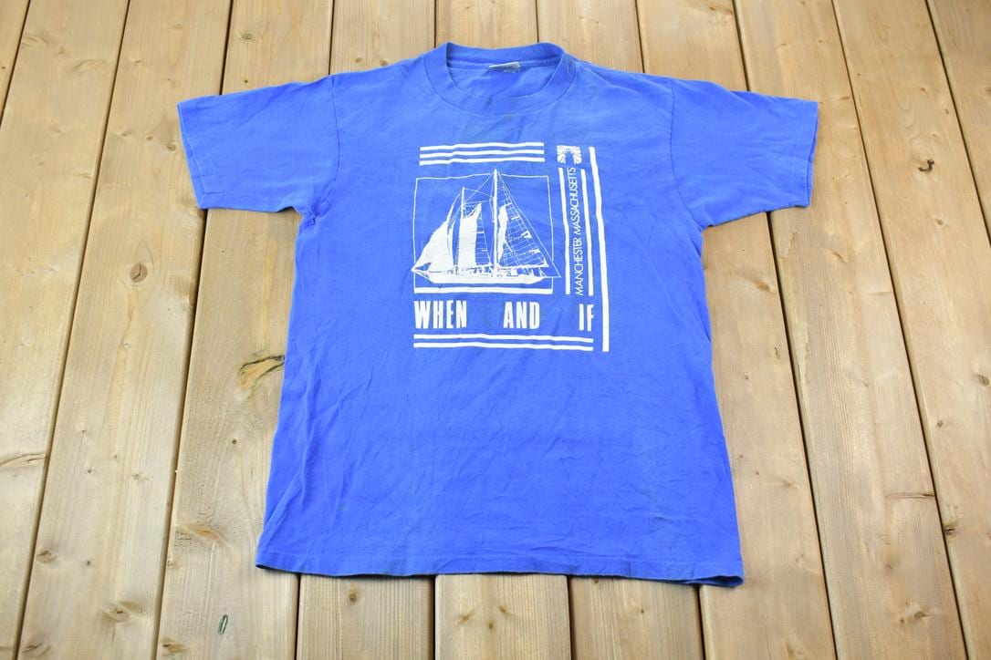 Vintage 1990s Manchester Massachusetts Single Stitch Sailboat Graphic T-Shirt
