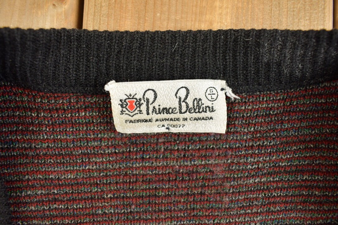 Vintage 1980s Prince Bellini Knitted Plaid Cardigan Sweater