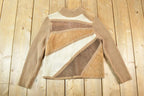 Vintage 1980s Lisa International Knit Abstract Pattern Suede Patch Crewneck Sweater Mens S