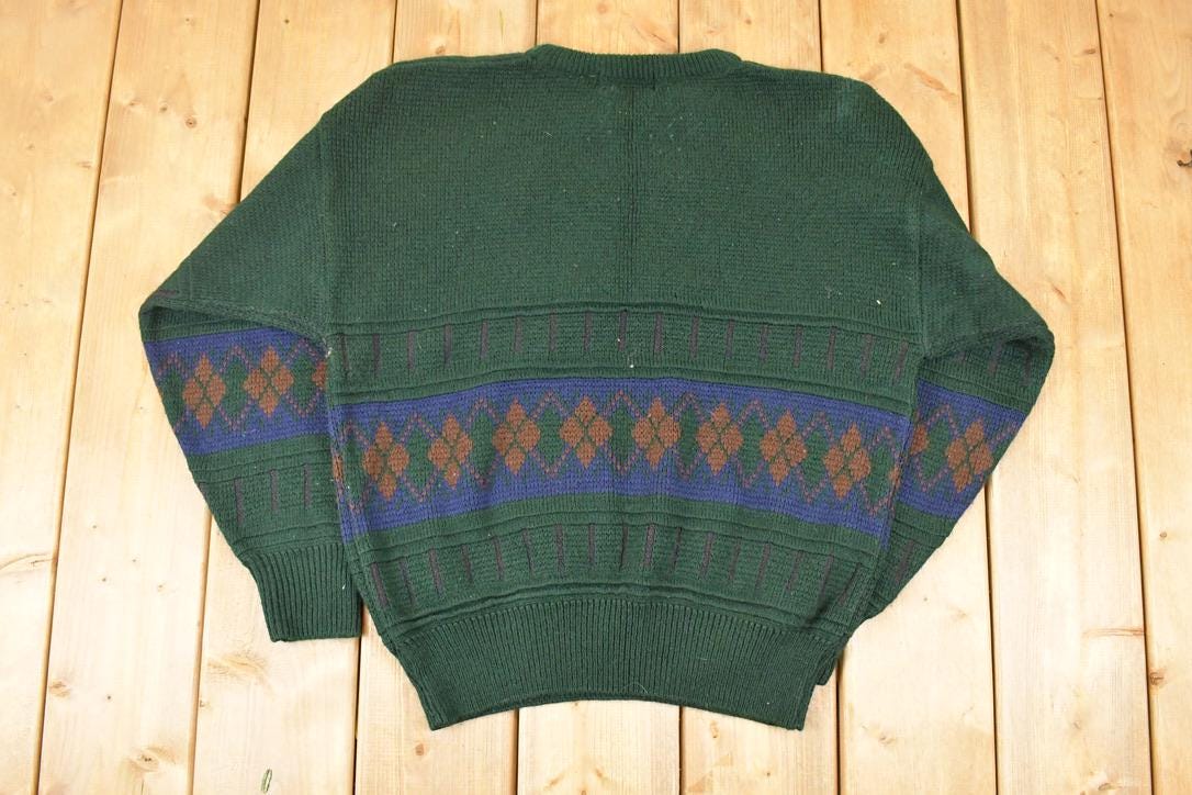 Vintage 1990s Oscar De La Renta Outdoorsman Deer Knit Crewneck Sweater Mens L / 90s Knitted Sweatshirt / Vintage Preppy Knits