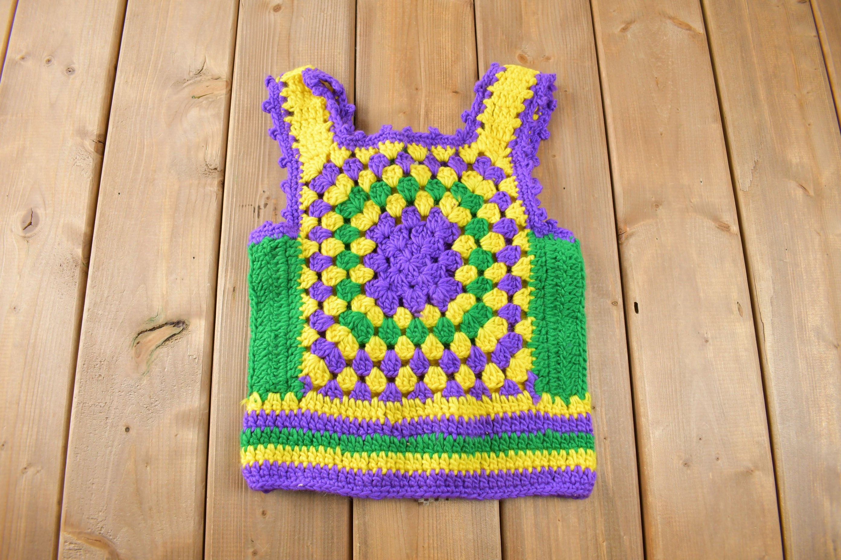 Vintage 1960s Deadstock Helen Sue Crochet Multi-Color Knit Tank Top
