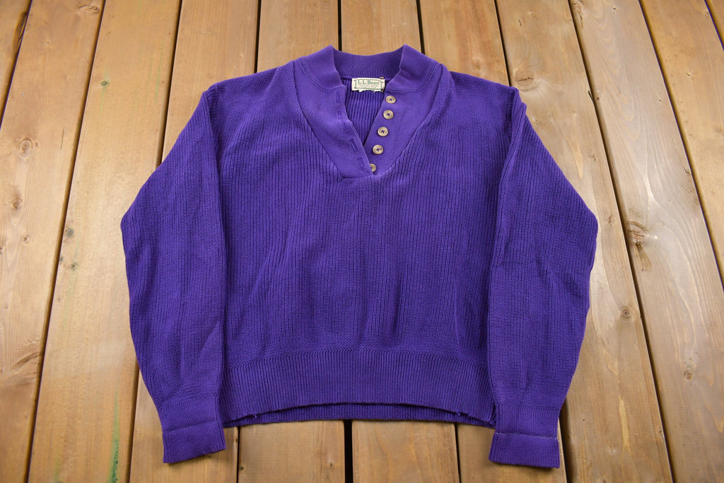 Vintage 1990s L.L Bean Button Up Knitted Crewneck Sweater