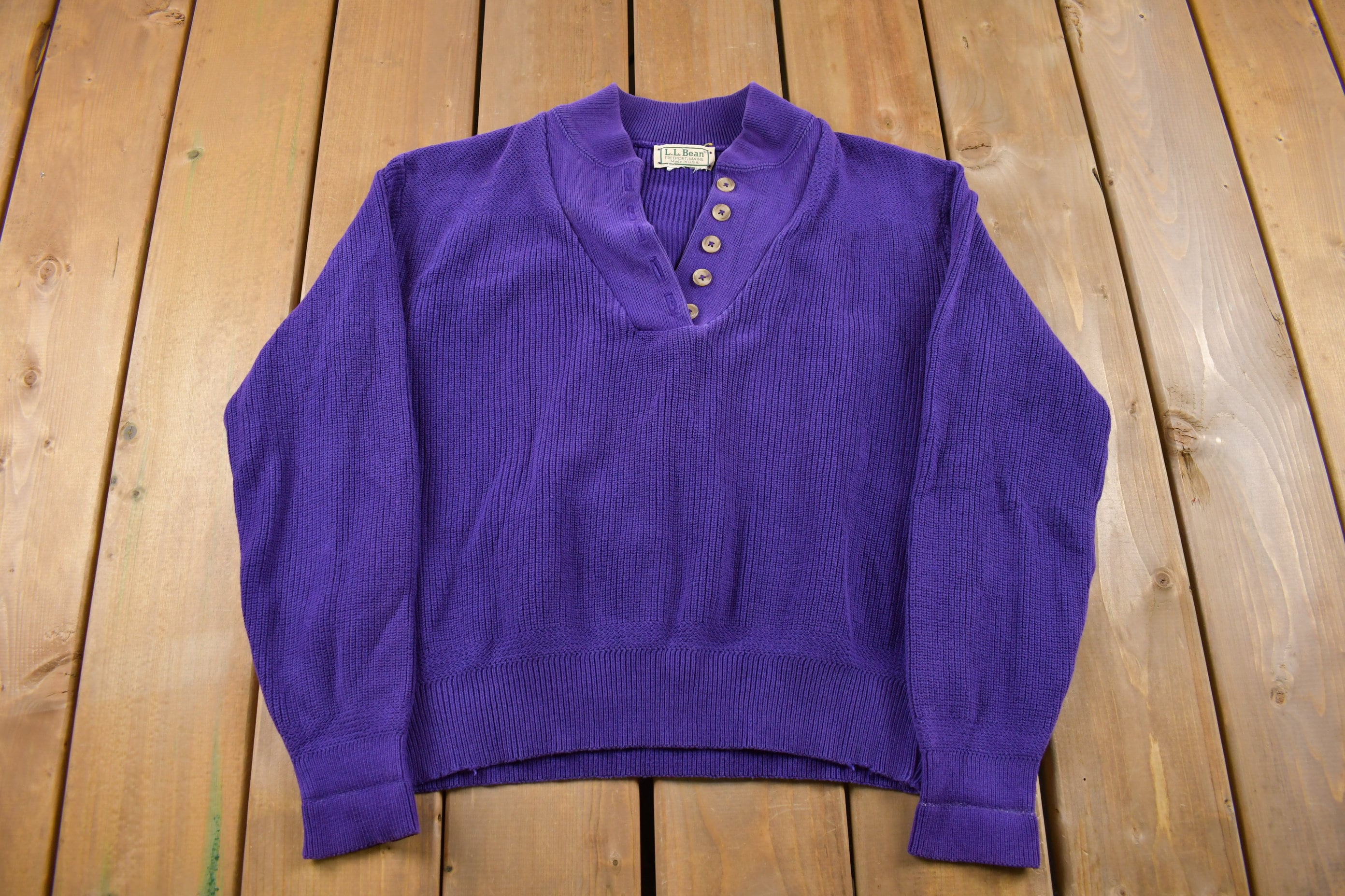 Vintage 1990s L.L Bean Button Up Knitted Crewneck Sweater