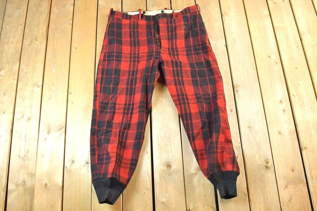 Vintage 1940's Chippewa Falls Woolen mill Co Red Plaid Wool Trousers Size 40
