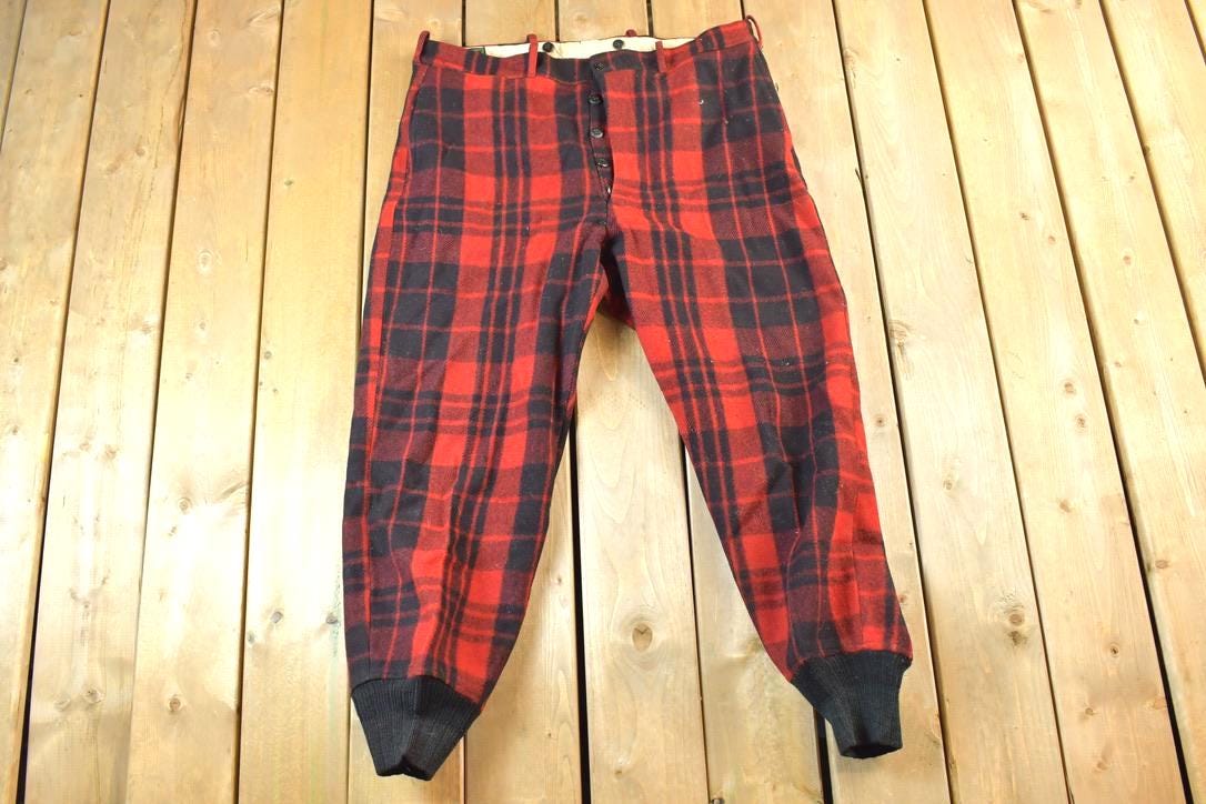 Vintage 1940's Chippewa Falls Woolen mill Co Red Plaid Wool Trousers Size 40