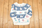 Vintage 1990s Woolrich Chunky Knit AOP Farm Theme Crewneck Sweater Women's S