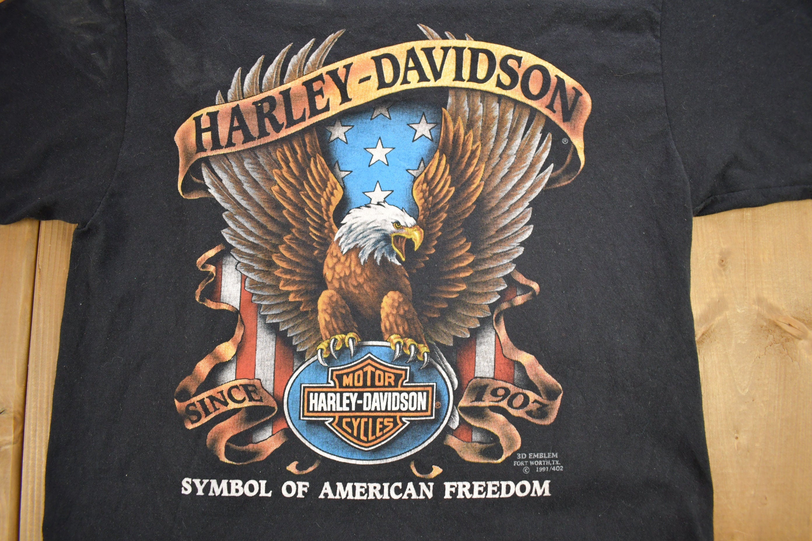 Vintage 1991 Harley Davidson 3D Emblem Spartanburg SC T-Shirt Single Stitch
