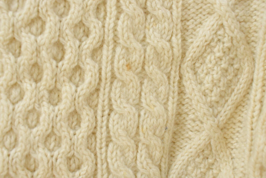 Vintage 1980s Prince of Burren Handknit Ireland Fisherman Ribbed Wool Knit Sweater Men's Medium