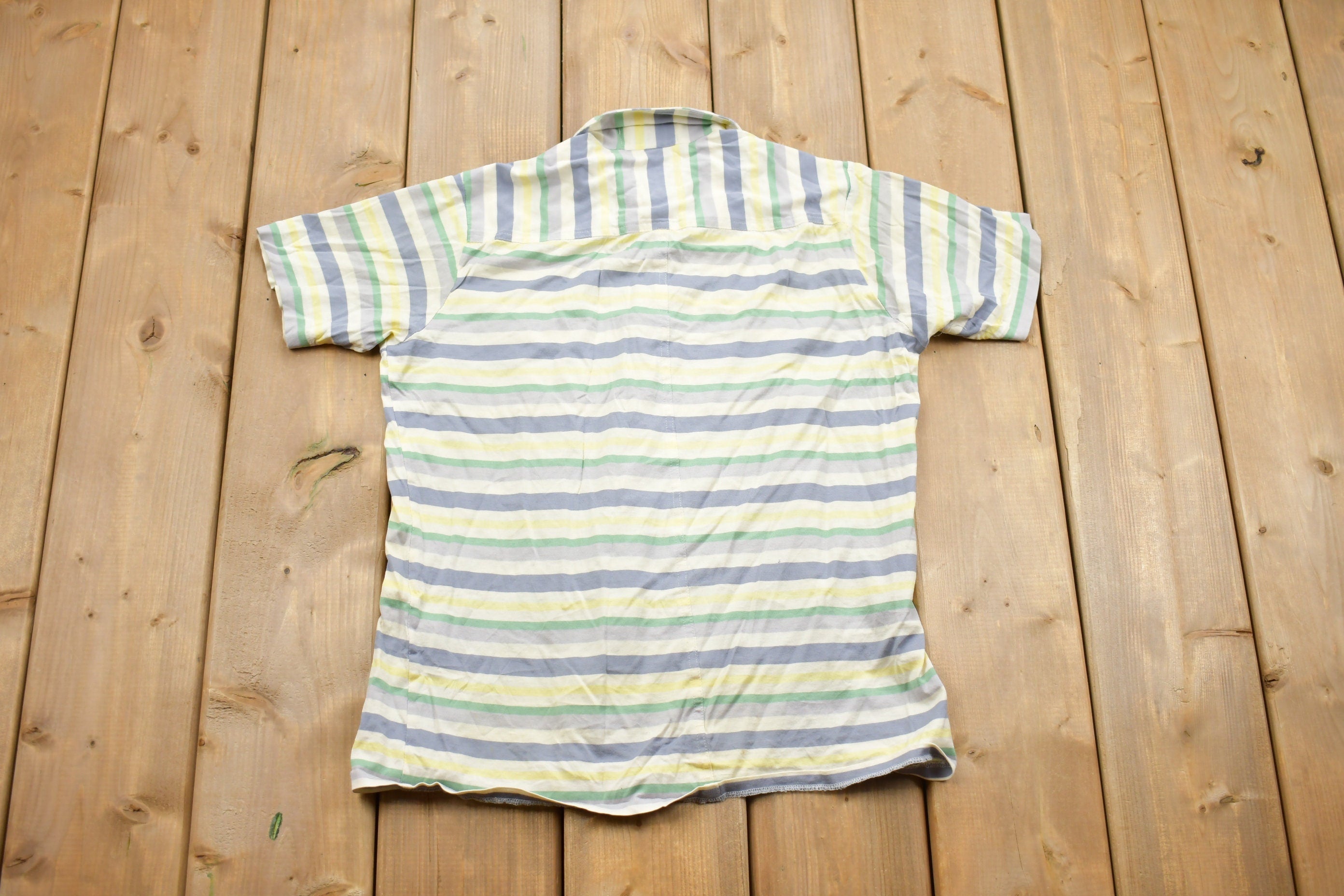 Vintage 1980s Ellettx Button Up Striped Short Sleeve Shirt