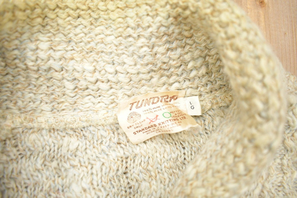 Vintage 1970s 100% Wool Tundra Knit Shawl Collar Cardigan Sweater
